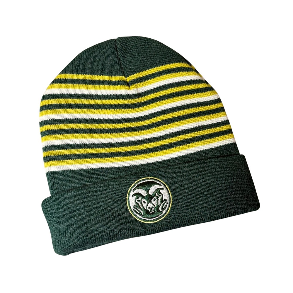 Captivating Headwear Colorado State Rams CSU Striped Cuffed Beanie Hat Green